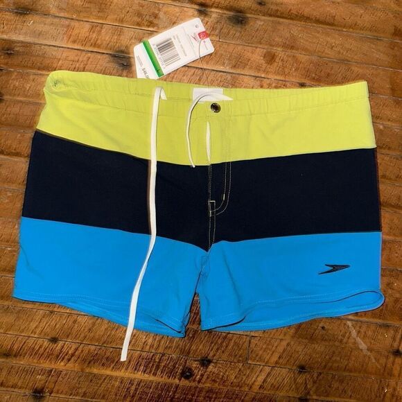 Speedo color block NWT tie waist L swim shorts - Picture 1 of 3